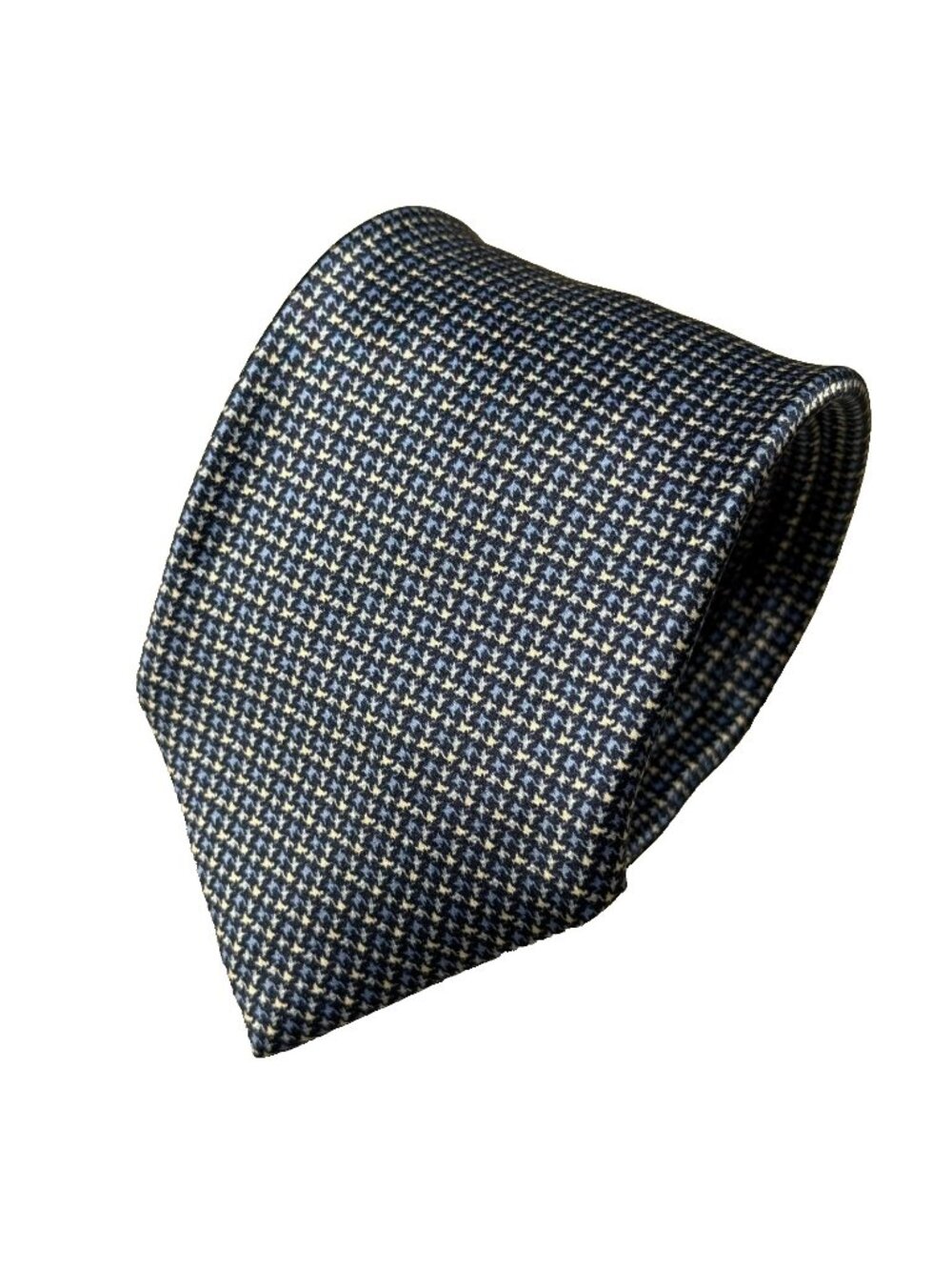 Silvio Fiorello Tie Handmade in Italy 100% Silk Satin Houndstooth Blue 3.25"